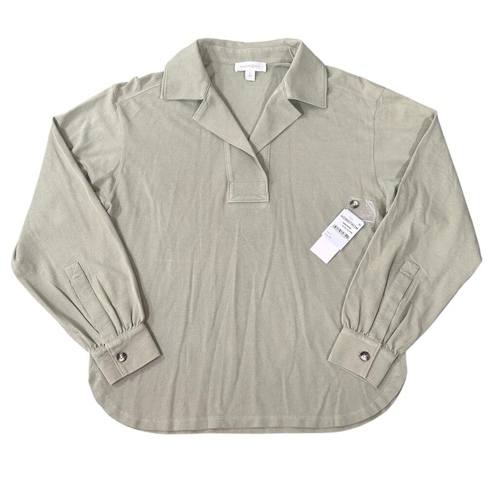 Treasure & Bond Women's Collared Tunic Top Olive Acorn Size S